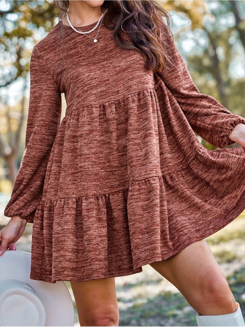 CUPSHE Rust Long-Sleeve Round-Neck Mini Dress Women’s Sz Large soft